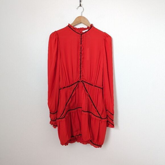 NWT Fleur Du Mal tamale red Love Bound Bondage silk contour ruffle mini dress - Picture 3 of 7